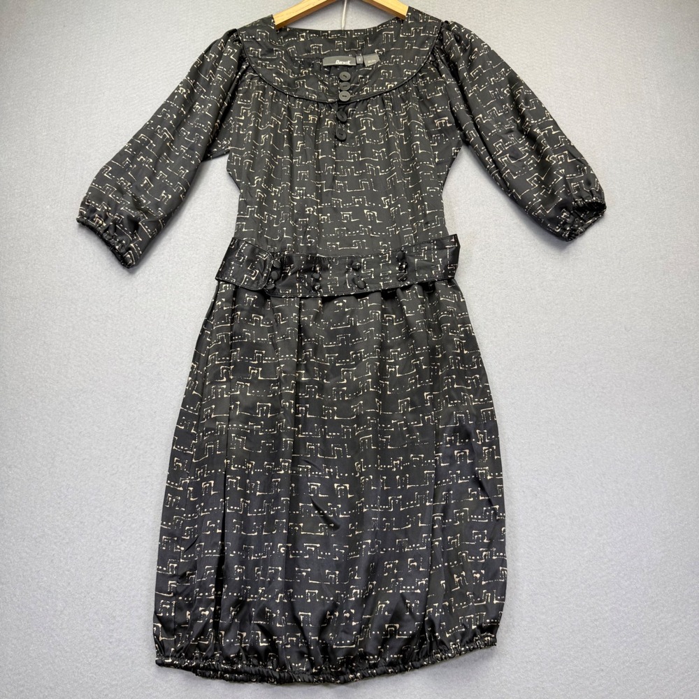 Daryl K Silk Blend‎ Abstract Print Bubble Hem Dress Black Cream Women Size 2
